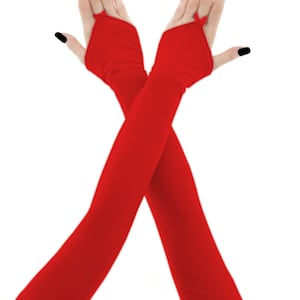 Red Fingerless Opera Gloves, Burlesque Evening Arm Warmers XS - 3XL