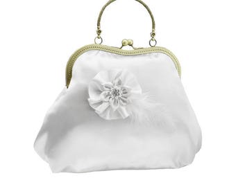 white clutch bridal clutch bridal purse bridal bag Bridesmaid handbag white bag handbag clutch satin flower bride wedding women's white 2010