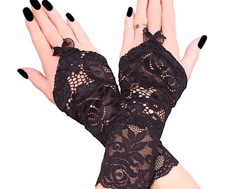 Black Lace Fingerless Gloves Elegant Bridal Wrist Warmers Women