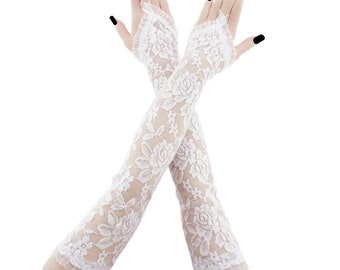 Elegant Lace bridal sleeves, Extra Long Gloves Bridal Glamour, Sleeves, Bicep White Lace Gloves, Wedding Sleeves Lace, Prom, wedding