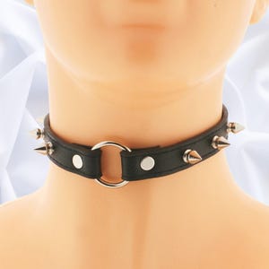 Spiked Vegan Leather Choker Black Gothic Punk O-Ring Collar Handmade Size XS - 3XL