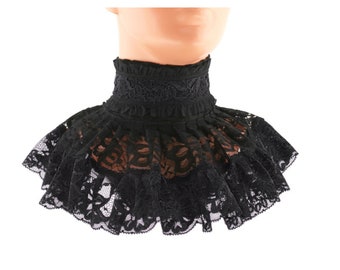 Black Lace Ruffled Collar Gothic Victorian Choker Romantic Women Costume Handmade Size XS - 3XL