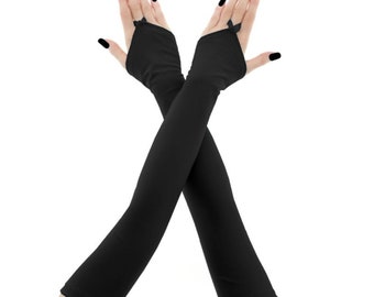 Elegante schwarze Damenhandschuhe, Opernhandschuhe, extra lange Gothic-Handschuhe im viktorianischen Burlesque-Glamour-Stil, fingerlose Vampirhandschuhe-Kostüm