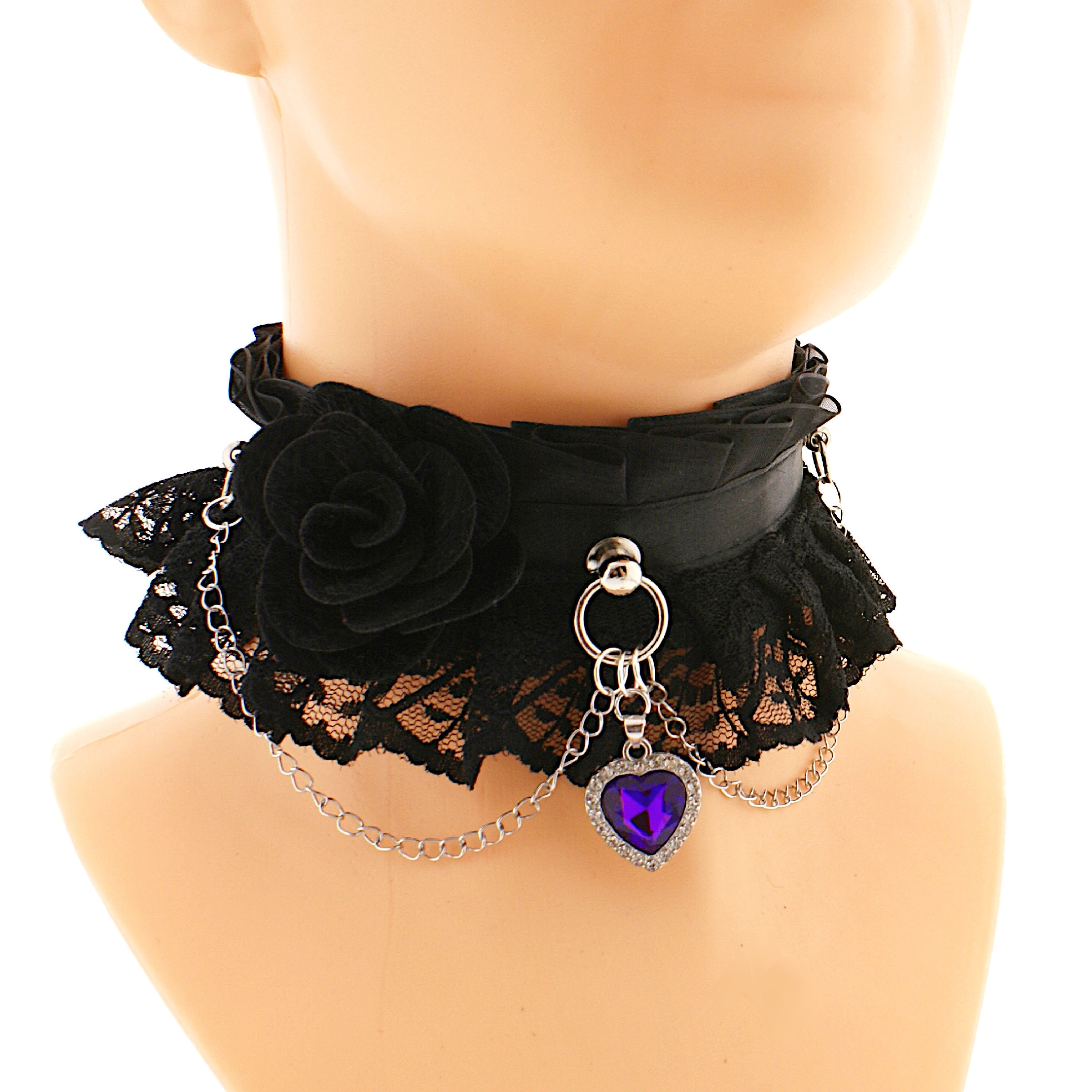 Charm.L Grace Black Flower Lace Gothic Lolita Choker Necklace With Beads & Pendant - View #12