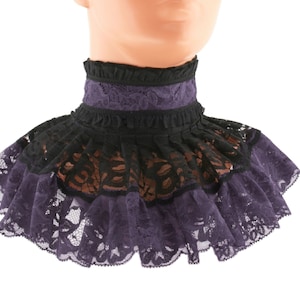 Costume romantique ras du cou vampire noir en dentelle violette à volants fait main, taille XS - 5XL