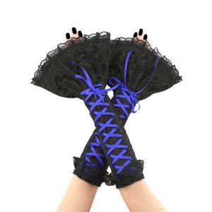 Gothic Lace Fingerless Gloves: Victorian Ruffled Corset Arm Warmers