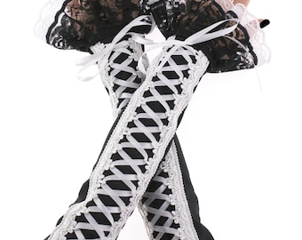 Long White Lace Arm Warmers, Ruffled Gothic Wedding Sleeves, Romantic Corset Laced Cuffs, Victorian Bridal Hand Covers, Elegant Formal Wear
