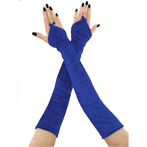 Blue Velvet Fingerless Gloves Women Evening Long Opera Sleeves Handmade Size XS - 3XL