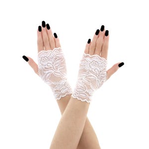 White Lace Fingerless Gloves Elegant Bridal Wrist Warmers Wedding Handmade Size XS - 3XL