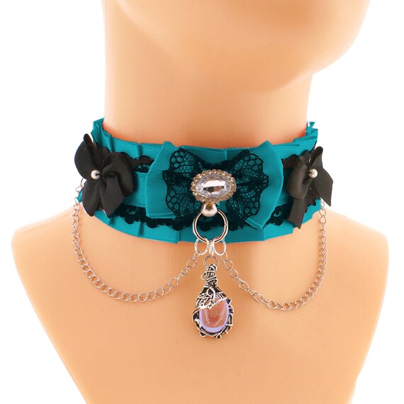 Gothic Purple Collar Choker, Ring Pendant Moonstone Collars