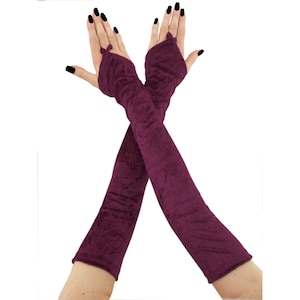 Red & Purple Velvet Opera Gloves: Gothic Victorian Sleeves, Handmade