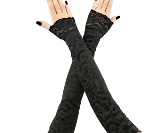 QESSUVNC Lot De 2 Gants Longs Noirs En Dentelle Pour Femme