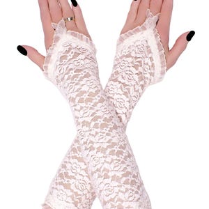 Elegante Elfenbeinfarbene Spitzen Handschuhe: Braut, Hochzeit, Romantisches Kostüm Abschlussball Handmade Größe XS - 3XL