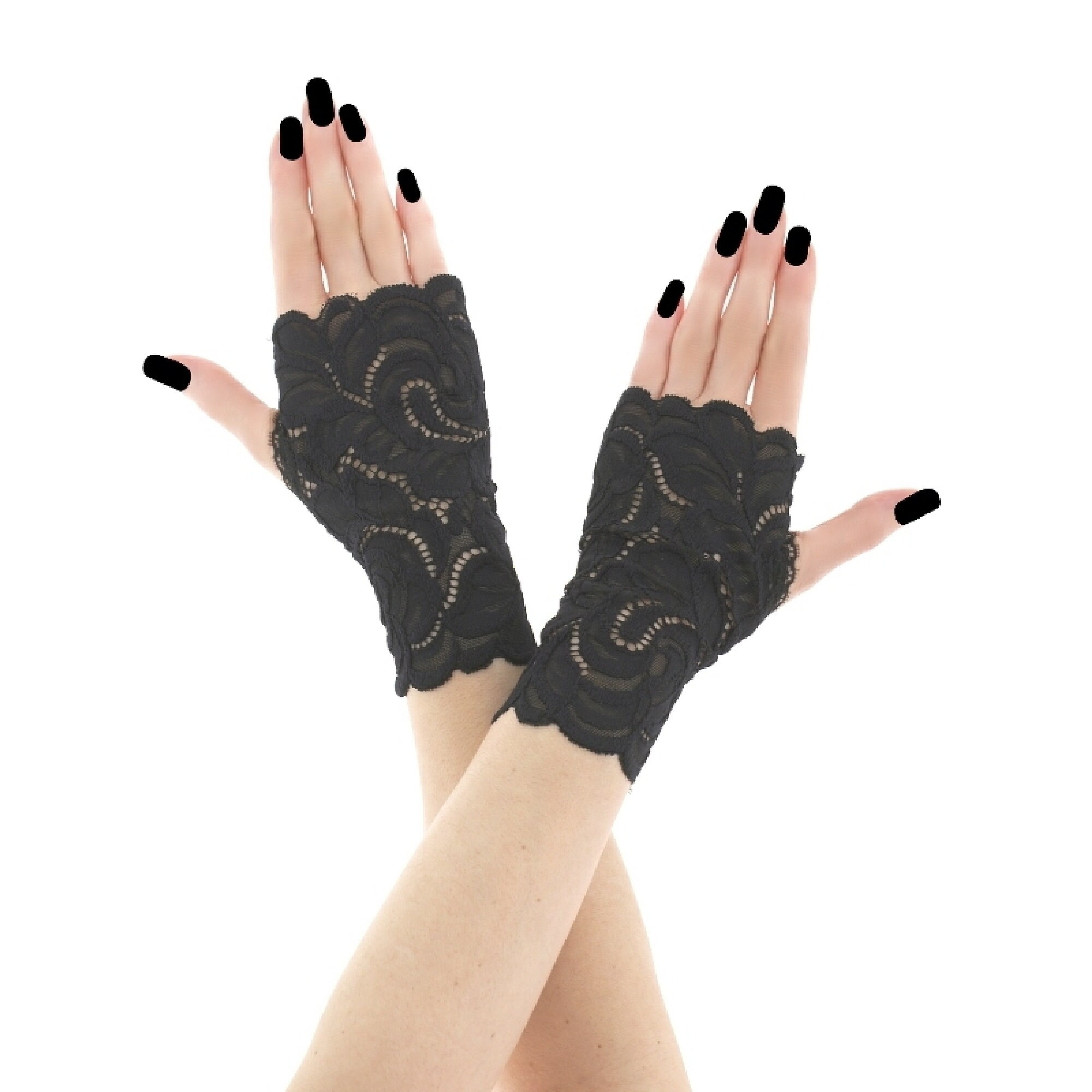 【FETICO】LACE FINGERLESS GLOVES  black Black Lace Fingerless Gloves Evening Gothic Wedding Mittens