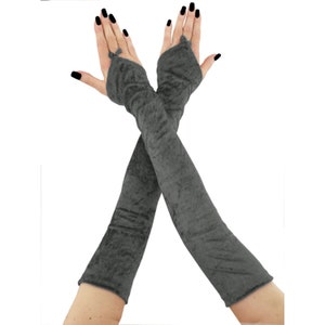 Elegant Grey Velvet Opera Gloves Extra Long Evening Arm Warmers Handmade XS - 3XL