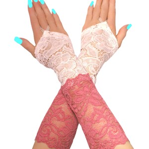 Elegant Pink Ivory, Lace bridal sleeves, Womens Evening Gloves Bridal Glamour, Sleeves Lace Gloves, Wedding Gloves Lace, Prom, Handmade