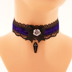 Satin Lace Choker Necklace: Gothic Bow Rose Collar, Women Vampire Size XS - 3XL