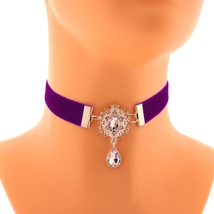 Purple Velvet Choker: Victorian Gothic Glamour Romantic Necklace Handmade Size XS - 5XL