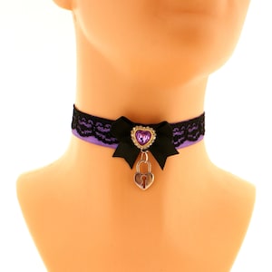 Satin Lace Choker: Gothic Heart Lock, Victorian Romantic Style Handmade Size XS - 5XL