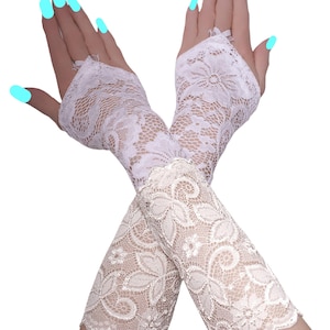Elegant Lace Gloves Beige White bridal Wedding sleeves Womens For Dress Costume