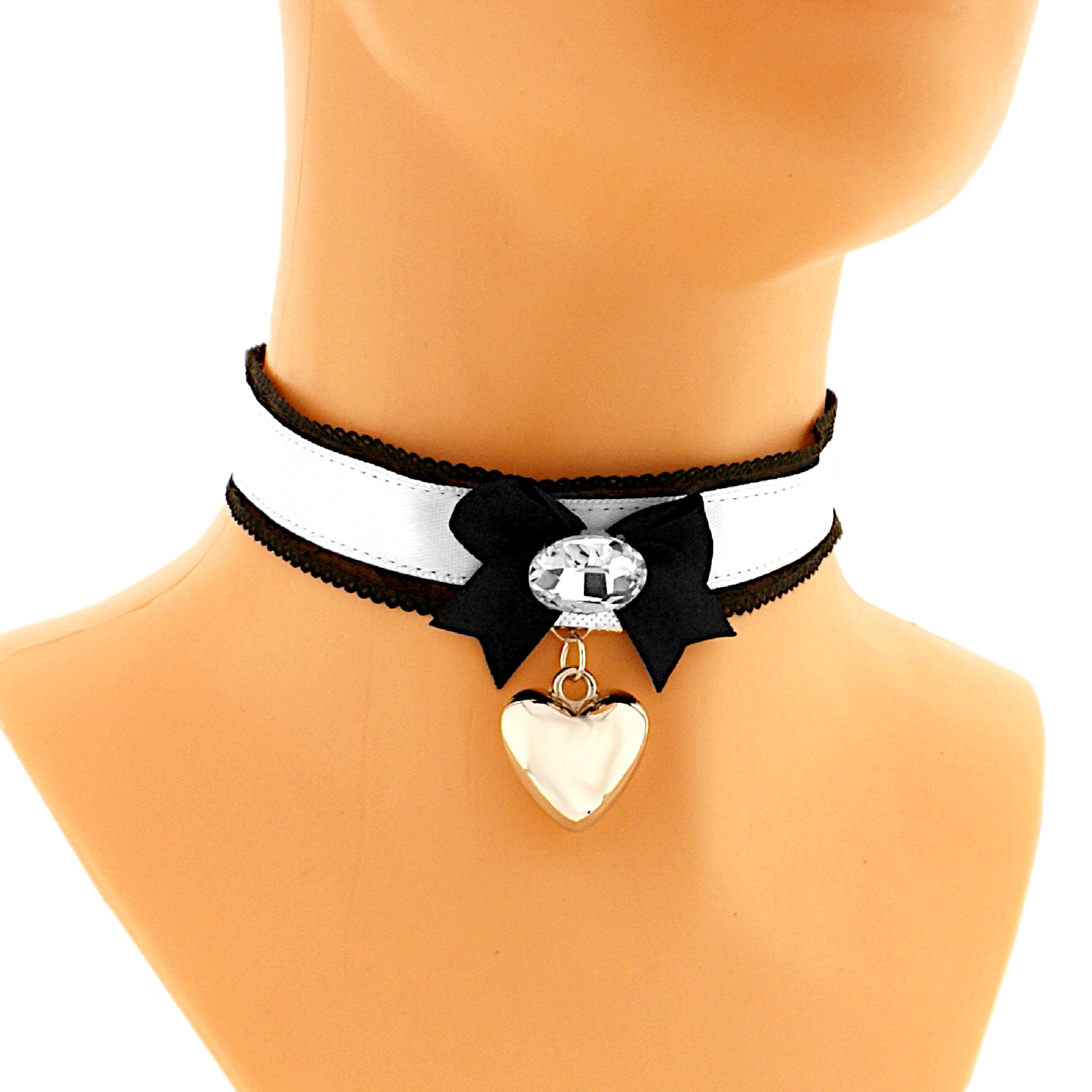 Aroncent Heart Choker Necklace - Black Leather Gothic Style, Adjustable, Perfect For Halloween Or Valentine’s Gift