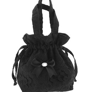 Handmade Black Lace Drawstring Handbag Gothic Evening WristletRomantic Handbag