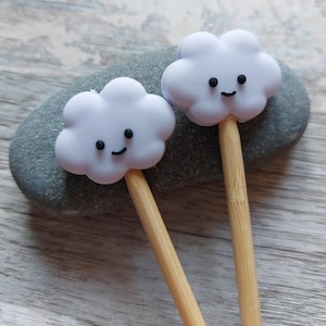 Cloud Stitch Stoppers | Cloud Knitting Needle Stoppers | Knitting Point Protectors | Kawaii Knitting Gift | Pair of Needle Stoppers