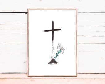 Osterlilie | Aschermitwoch | Kreuz | Original Aquarell Kunstwerk - Digitaldruck
