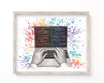 Colorful Computer Science | Programming | Coding | Watercolor Painting - ART PRINT