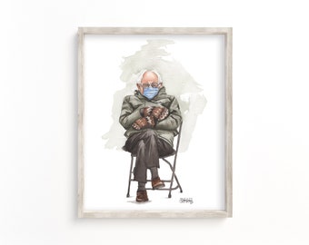 Bernie and His Mittens - Watercolor Painting - ART PRINT