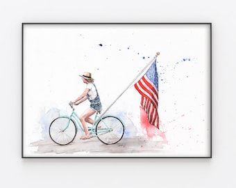 American Girl | Bicyclist | Original Art | Watercolor Painting