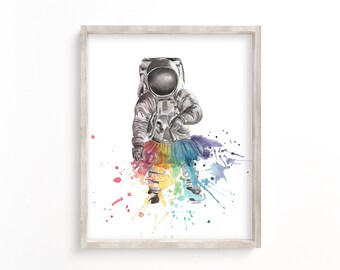 Colorful Astronaut - Watercolor Painting - ART PRINT