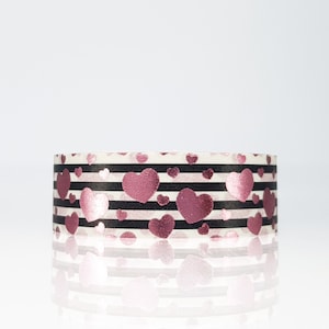 Cinta Washi de rayas blancas y negras con corazones de amor de lámina rosa, Washi de corazones de lámina rosa, San Valentín y cinta Washi romántica, cinta Washi a rayas