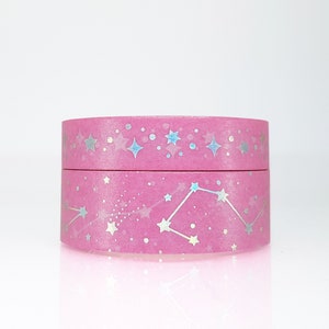 Pink Galaxy & Constellation Washi Tape set con detalles de lámina holográfica, Holo Foil Galaxy Washi, Star Washi Tape, Shooting Stars