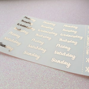Days of the Week Clear Foil Planner Stickers, THICK CURSIVE, Weekday Overlay Stickers, Date Stickers, Deco Stickers, Clear Overlays, RS038