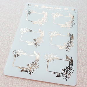 Foil Floral Appointment Box Planner Stickers, Foiled Appointment Boxes, Blank Flower Appointment Labels, 6 stickers, RS063
