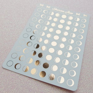 Moon Phase Icon Planner Stickers - Foiled, White or Clear Foil Moon Phases, RS096