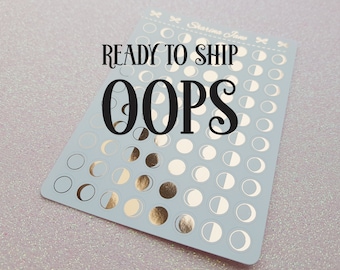OOPS Moon Phase Icon Planner Stickers - Foiled, White or Clear Foil Moon Phases, Imperfect RS096