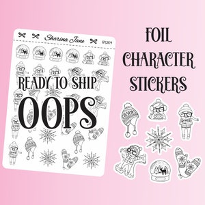 Pegatinas para planificador con personajes de invierno de Sally-Ann, íconos de invierno, globo de nieve, ángel de nieve, mitones, copo de nieve, bufanda, imperfecto RS209