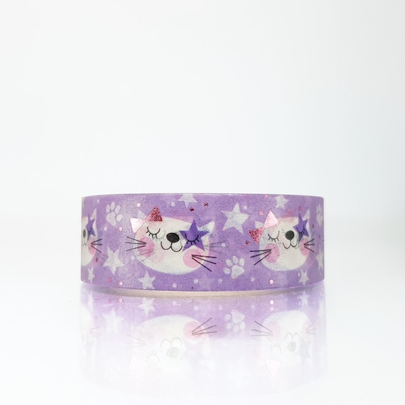 Crescent Cat, Purple/Silver Washi Tape