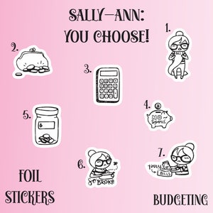 Sally-Ann SIE WÄHLEN Planer Aufkleber, Planer Aufkleber, Planer Aufkleber, Planer Aufkleber, Gehaltsrechnung, Spargeld Glas, Taschenrechner, Keine Spend Sparschwein, So Broke