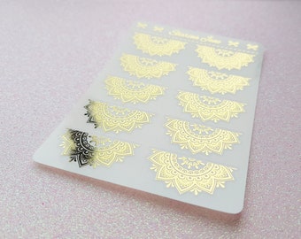 Foiled Mandala Clear Half Box Overlay Planner Stickers, Lace Mandala Stickers, Foil Deco Stickers, Clear Scallop Overlay Stickers, RS046