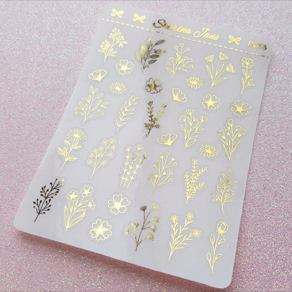 Foil Clear Mixed Flora Planner Stickers, Deco Floral, Decorative Miscellaneous Botanical, Twigs and Branches, Plants and Flowers