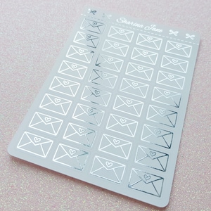 Pegatinas para planificador con íconos de sobres laminados, íconos de correo felices blancos o transparentes, íconos de correo, íconos de cartas, viaje a la oficina de correos, envío de correo, RS090