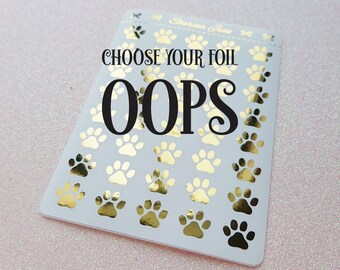 OOPS Foil Paw Print Icon Planner Stickers, Dog and Cat Stickers, Puppy & Kitten, Pet Care Tracker, Animal Sticker, Imperfect RS097