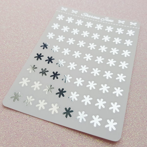Foiled Asterisk Planner Stickers, White or Clear Asterisk Icons, RS077