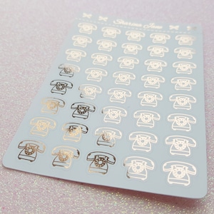 Pegatina para planificador con icono de teléfono laminado, icono de teléfono fijo laminado blanco o transparente, icono de teléfono de la vieja escuela, icono de teléfono bonito, pegatina para llamar a casa, RS099