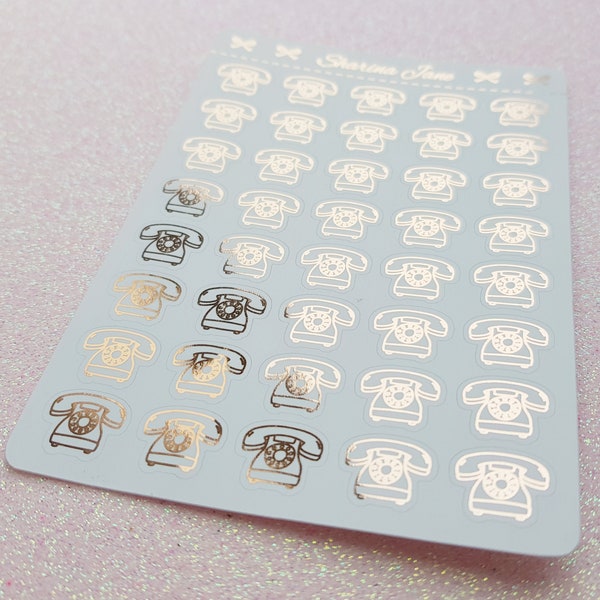 Foiled Phone Icon Planner Sticker, White or Clear Foil Landline Phone Icon, Old School Phone Icon, Cute Phone Icon, Call Home Sticker, RS099