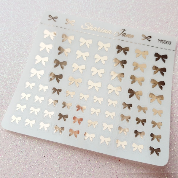 Foil Clear Mini Bow Planner Stickers - Mini hoja, lazos en miniatura, Tiny Foil Bow Sticker, Clear Foil Overlay, Deco Sticker, MS002 ms002