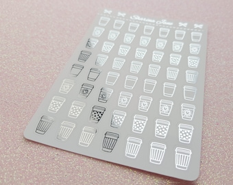Coffee Cup Icon Planner Stickers - Foiled, White or Clear Coffee Date, Coffee Trackers, Takeaway Espresso Icons, Coffee Monday, RS084